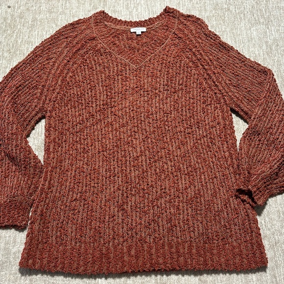 Women's 2x popcorn sweater Rust v neck Chicsoul balloon sleeve plus - Picture 1 of 6